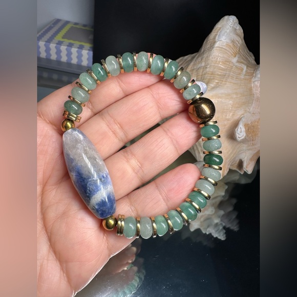 SODALITE + AVENTURINE + HEMATITE NATURAL BRACELET size 7” - Picture 13 of 15